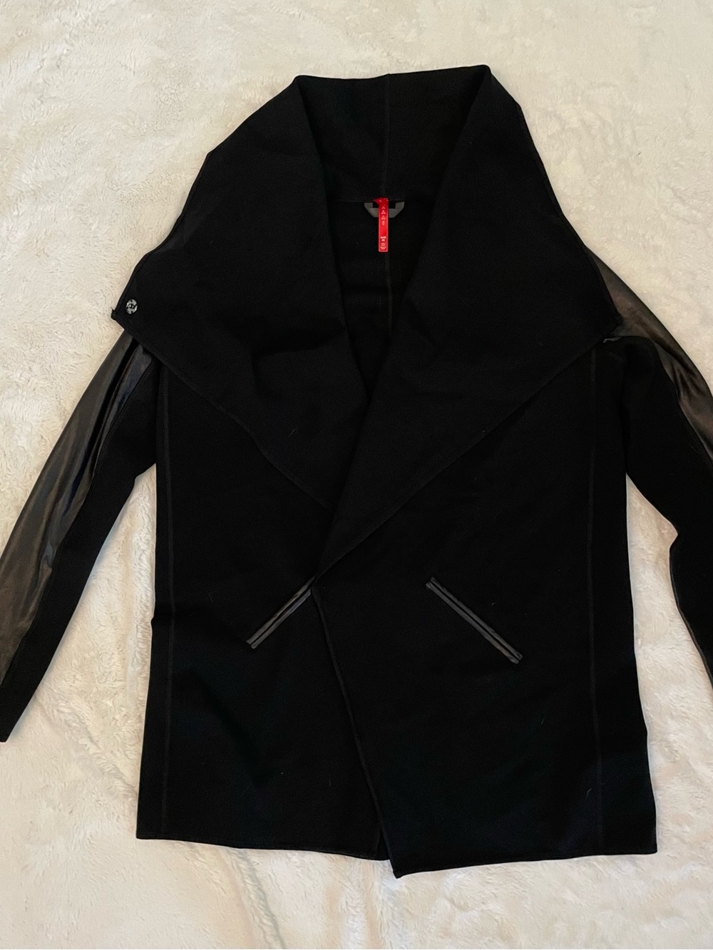 SPANX Black Draped Collar Blazer with Faux-Leather Sleeves